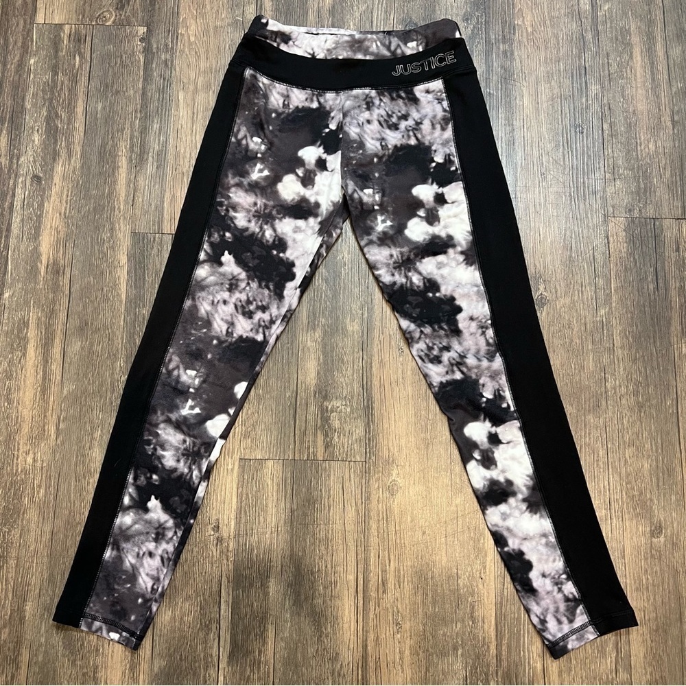 Justice Tie Dye Marble Black and White Stretch Leggings Mid Waist Girls 12 - Picture 2 of 6